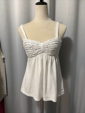 Vintage Y2K Abercrombie & Fitch Babydoll Ruffled Smocked Cami Small Cotton White